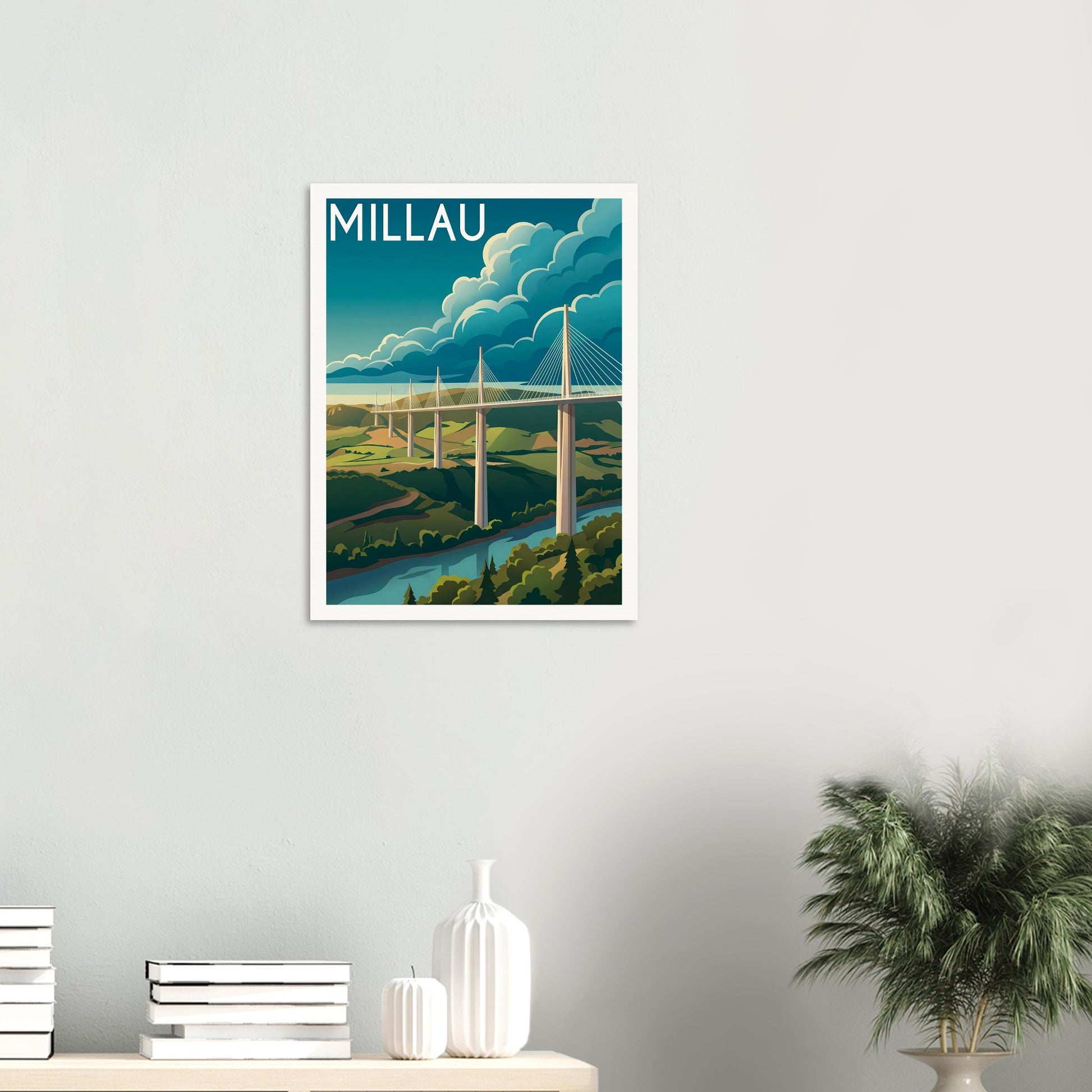 Affiche illustrée Millau — poster rétro, impression beaux-arts 250g