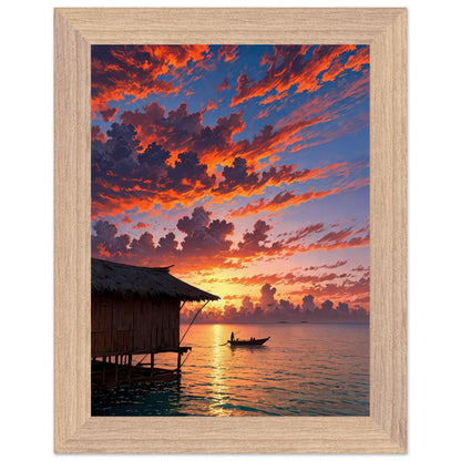 Affiche illustrée Plage de Maldives Encadrée — poster rétro, impression beaux-arts 250g