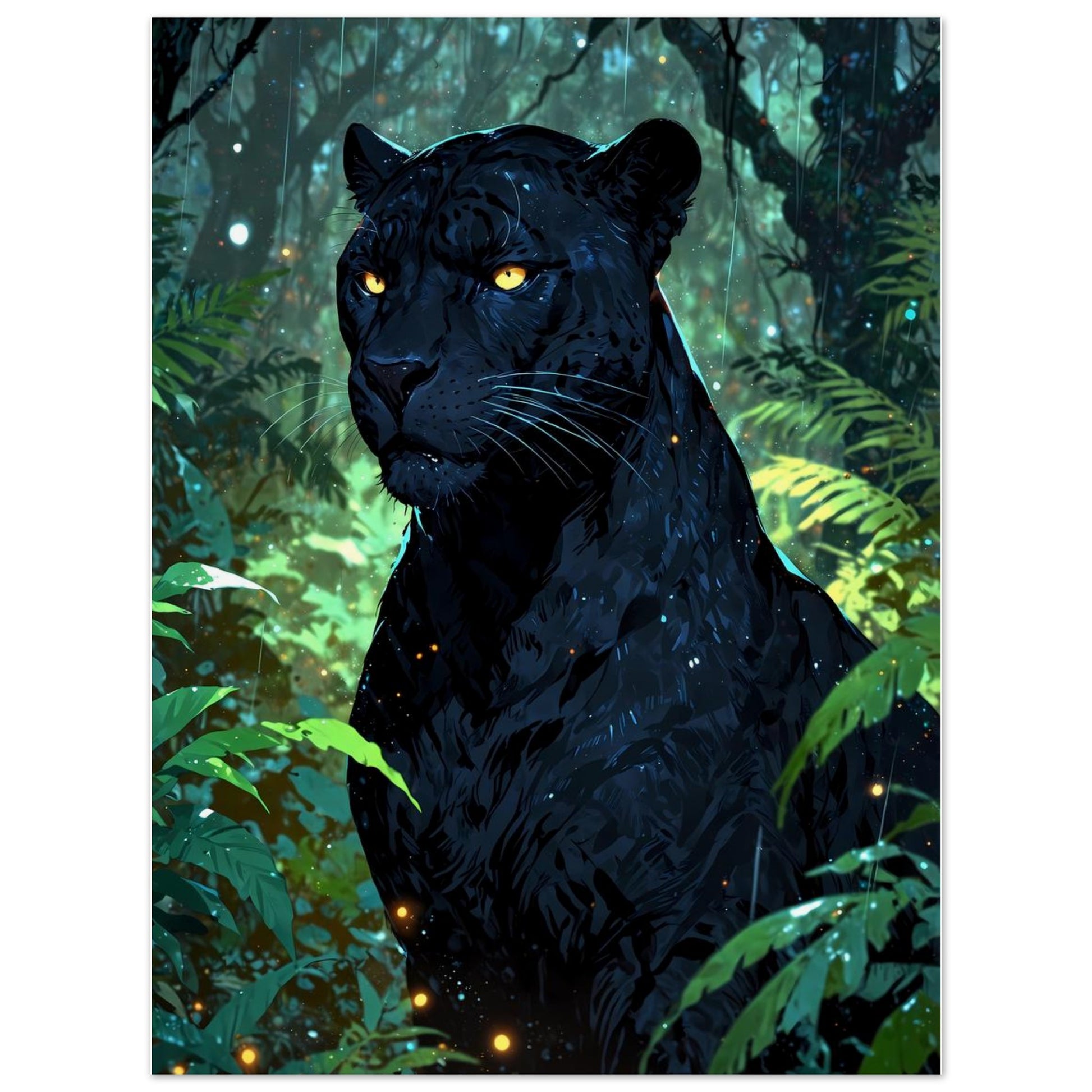 Affiche illustrée Panthère noire, poster rétro, impression beaux-arts 250g