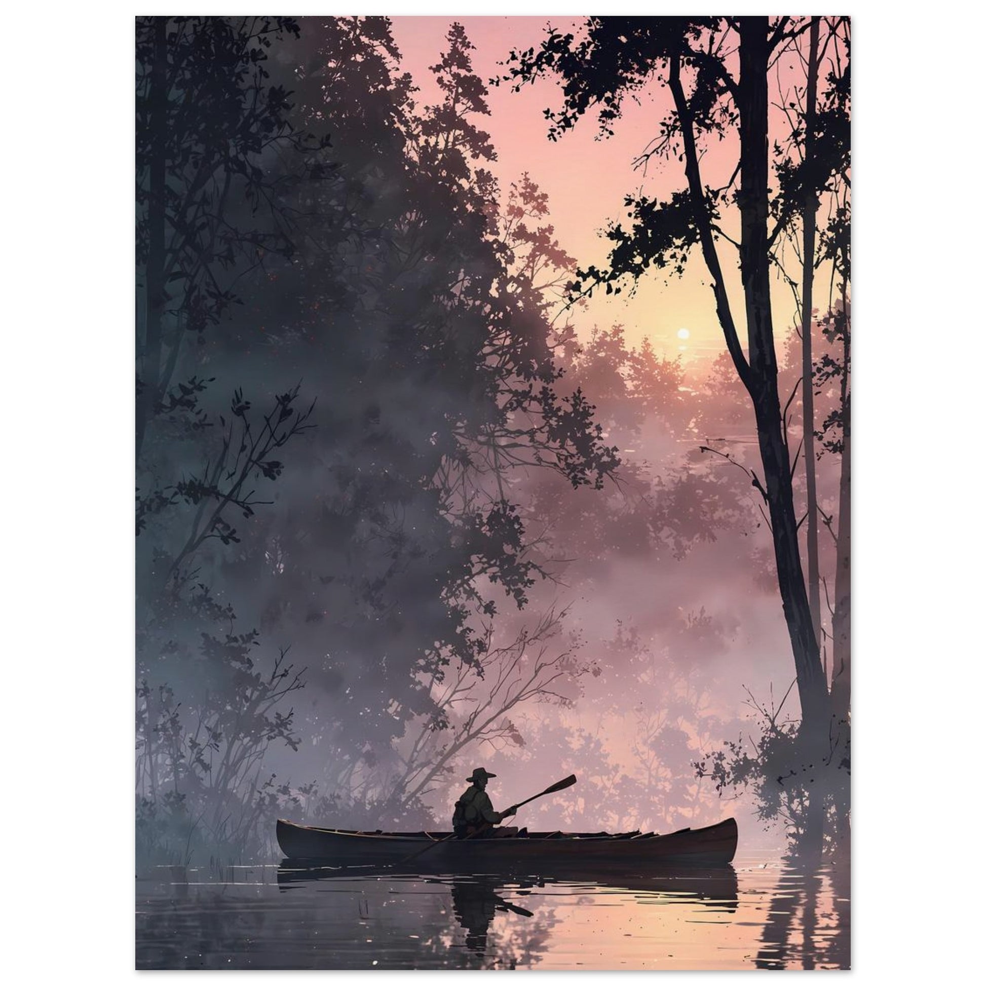 Affiche illustrée Pêcheur — poster rétro, impression beaux-arts 250g