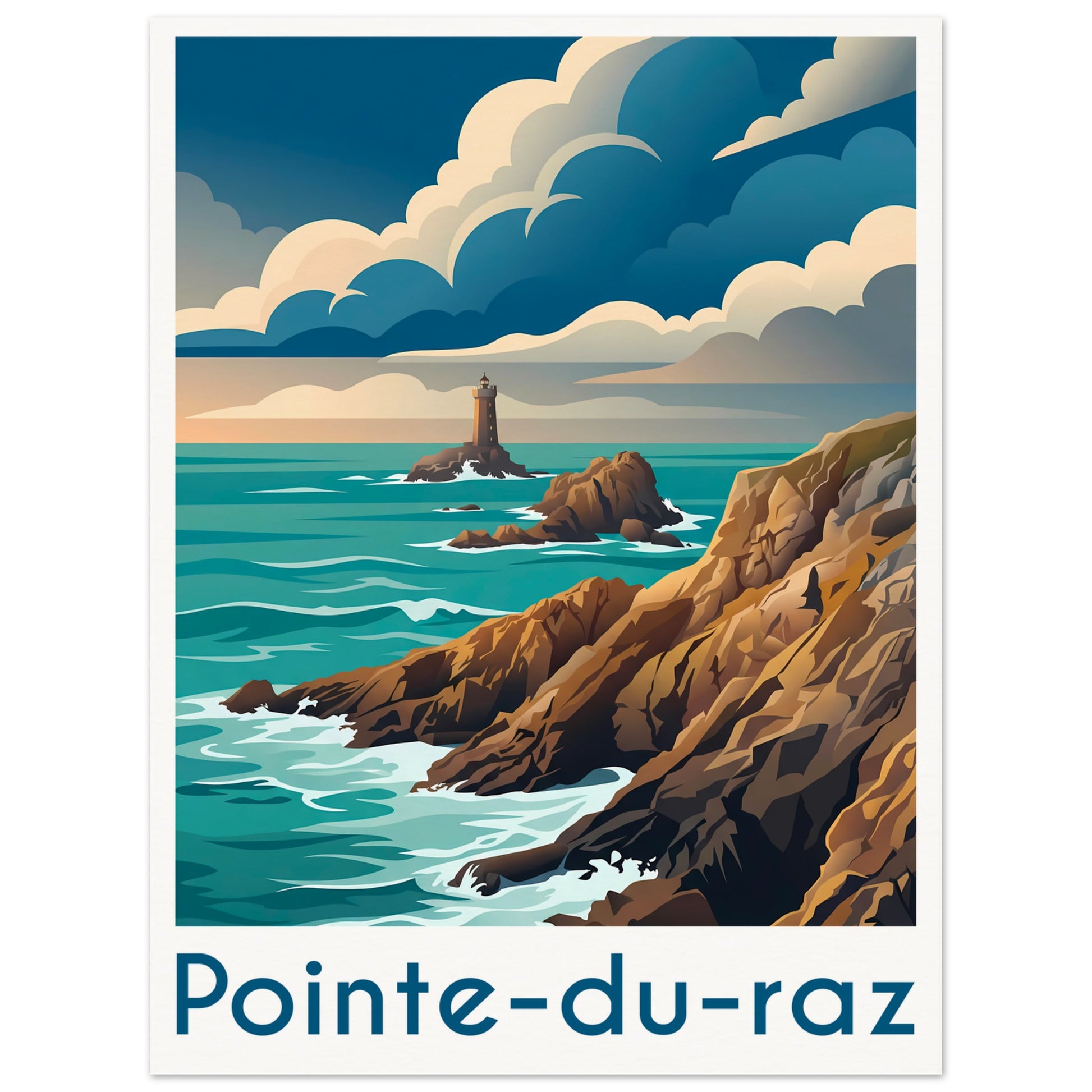 Affiche illustrée Pointe du Raz — poster rétro, impression beaux-arts 250g