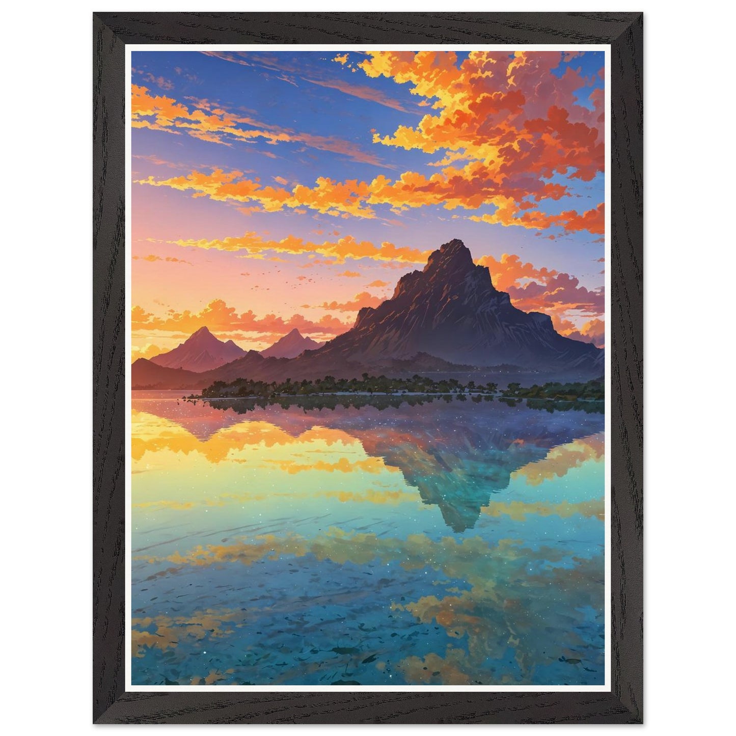 Affiche illustrée Plage de Bora Bora Encadrée — poster rétro, impression beaux-arts 250g