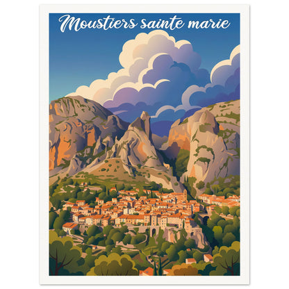 Affiche illustrée Moustiers-Sainte-Marie — poster rétro, impression beaux-arts 250g