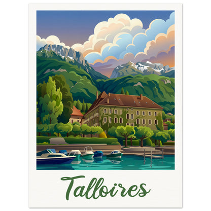 Affiche illustrée Talloires — poster rétro, impression beaux-arts 250g