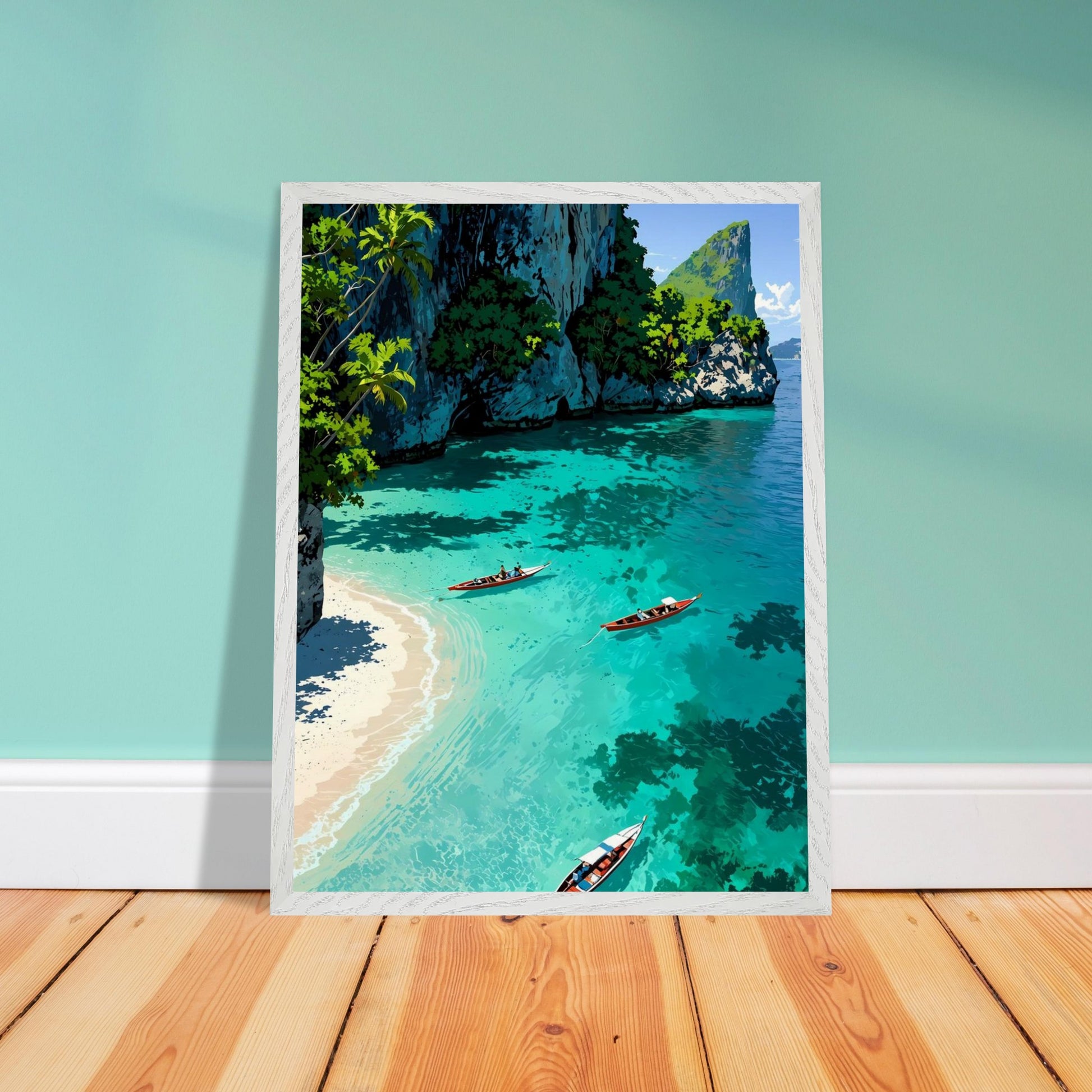 Affiche Crique de Phi Phi encadrée, cadre bois (vue 2)