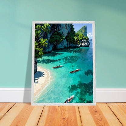 Affiche Crique de Phi Phi encadrée, cadre bois (vue 2)