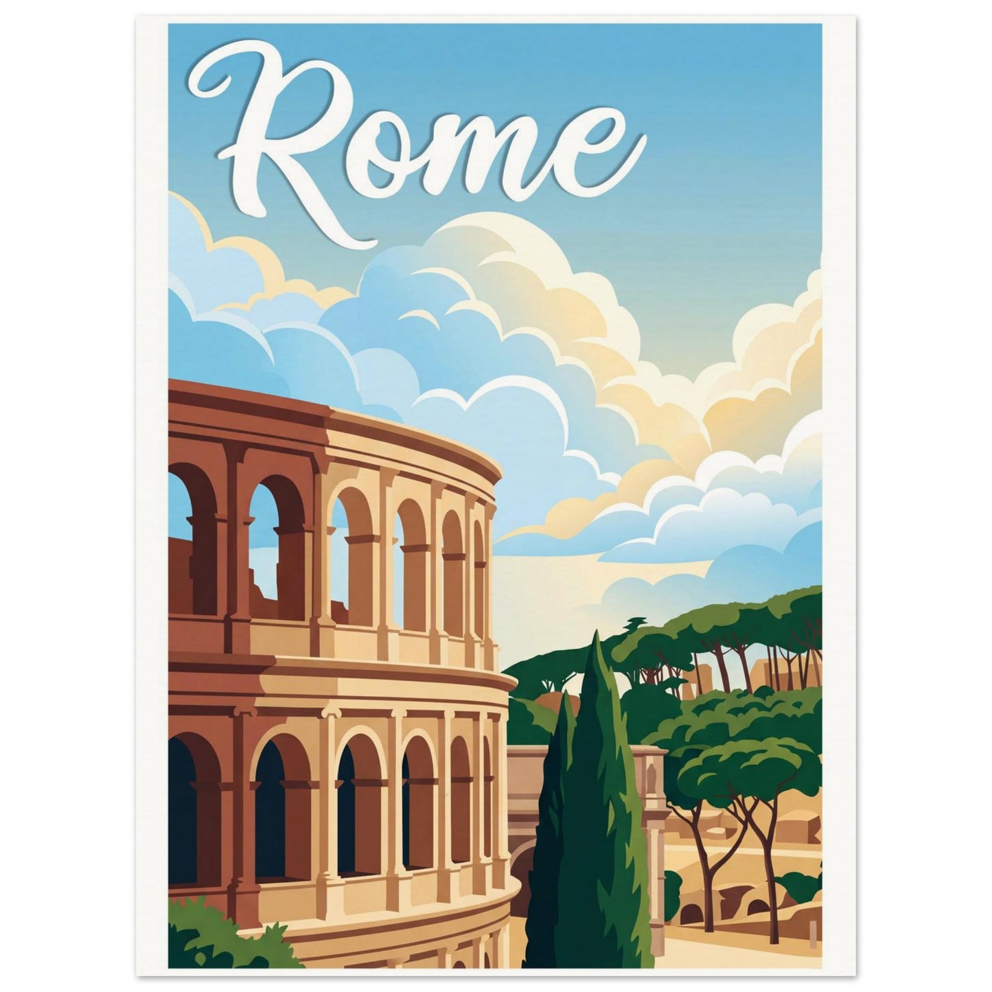 Affiche illustrée Rome — poster rétro, impression beaux-arts 250g