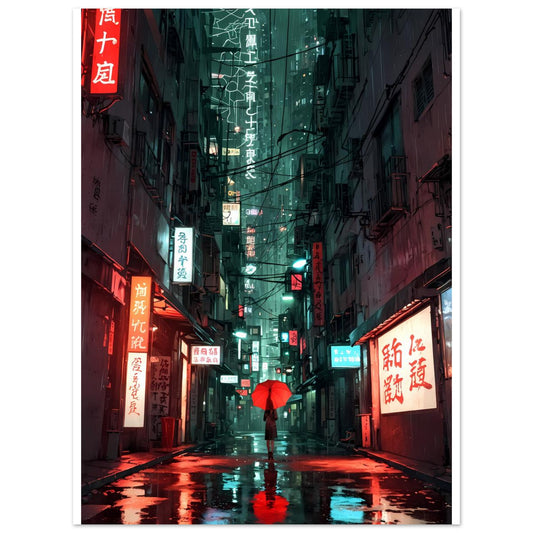 Rue de Hong Kong, Enseignes verticales, Pluie nocturne – affiche d'art décoratif, poster mural | Muchimura
