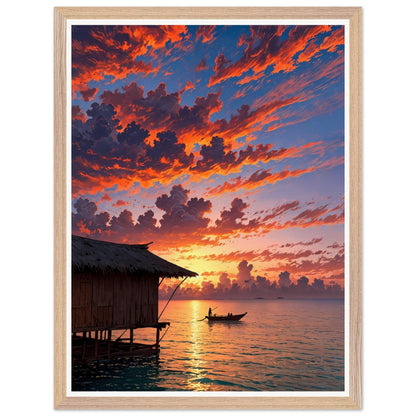 Affiche illustrée Plage de Maldives Encadrée — poster rétro, impression beaux-arts 250g