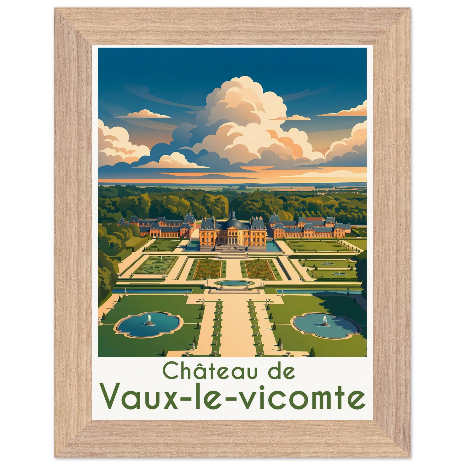 Affiche Vaux-le-Vicomte encadrée, cadre bois