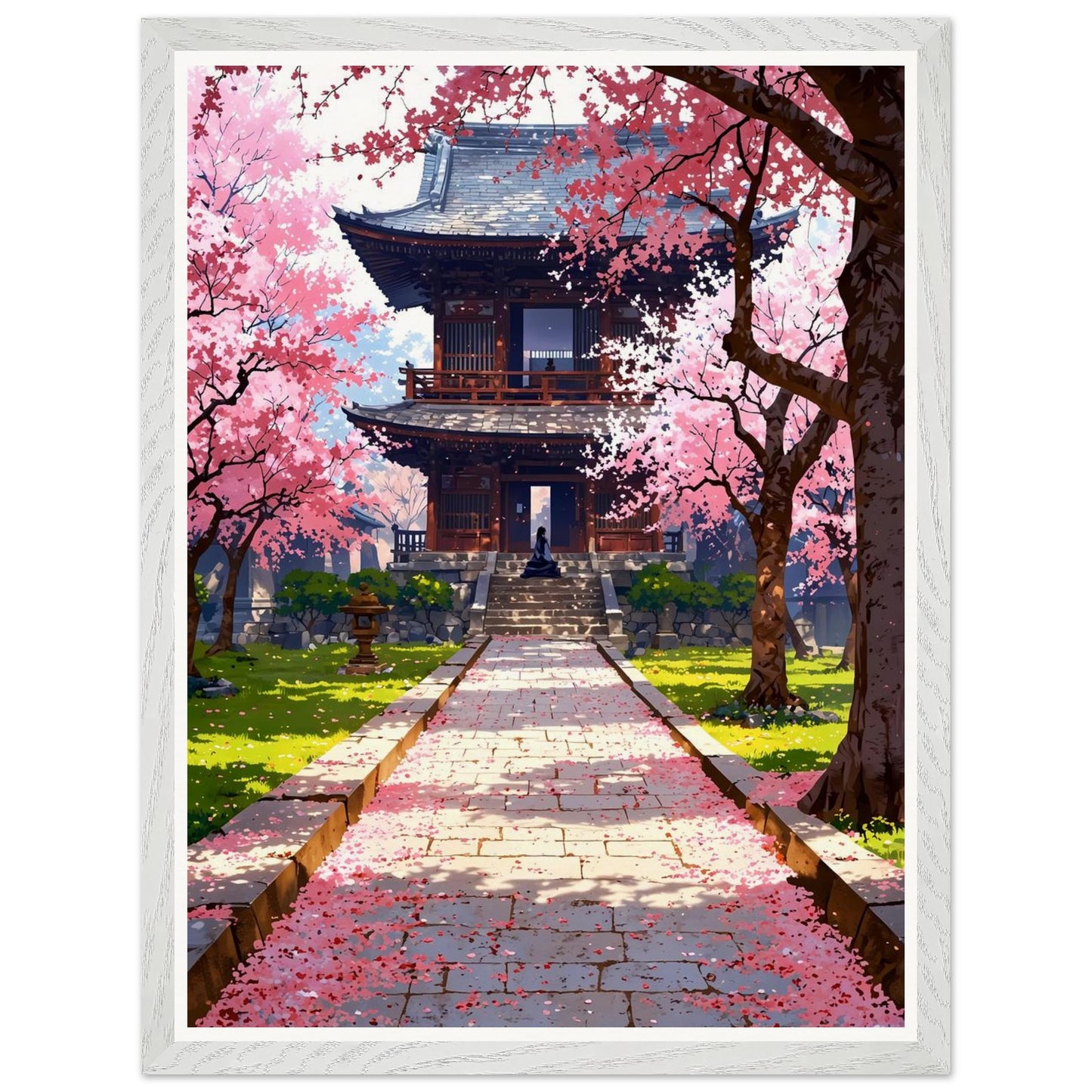 Affiche illustrée Prairie de fleurs de cerisier tombées Encadrée — poster rétro, impression beaux-arts 250g