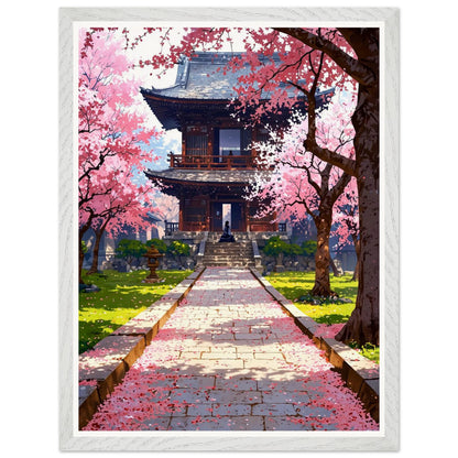 Affiche illustrée Prairie de fleurs de cerisier tombées Encadrée — poster rétro, impression beaux-arts 250g