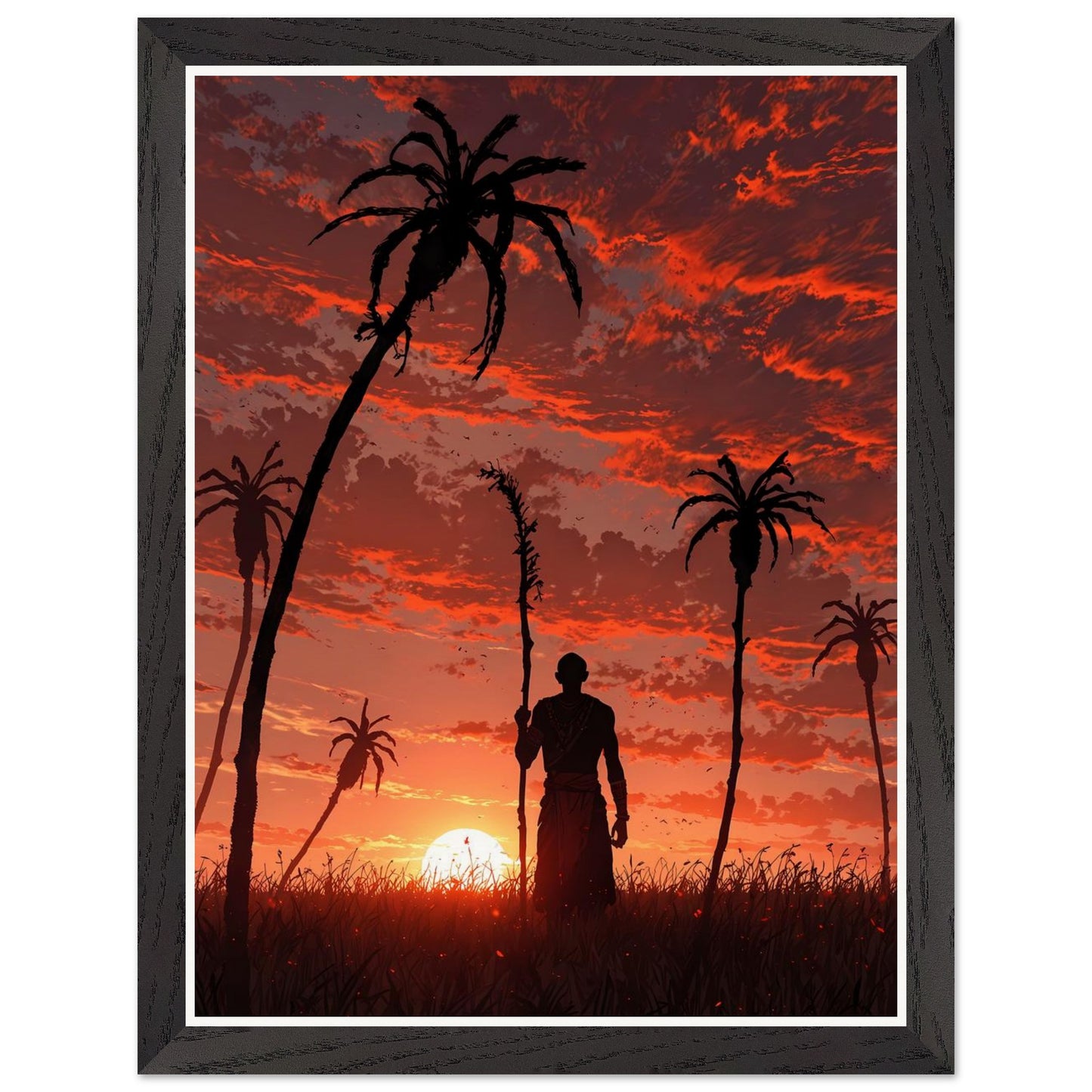 Affiche illustrée Villageois Encadrée — poster rétro, impression beaux-arts 250g