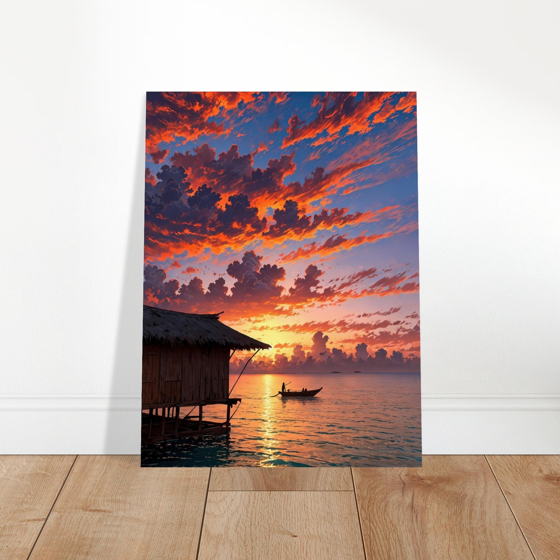 Affiche illustrée Plage de Maldives, poster rétro, impression beaux-arts 250g