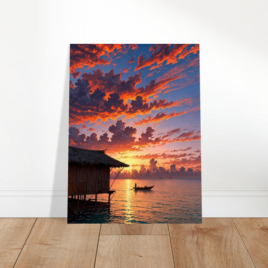 Affiche illustrée Plage de Maldives, poster rétro, impression beaux-arts 250g