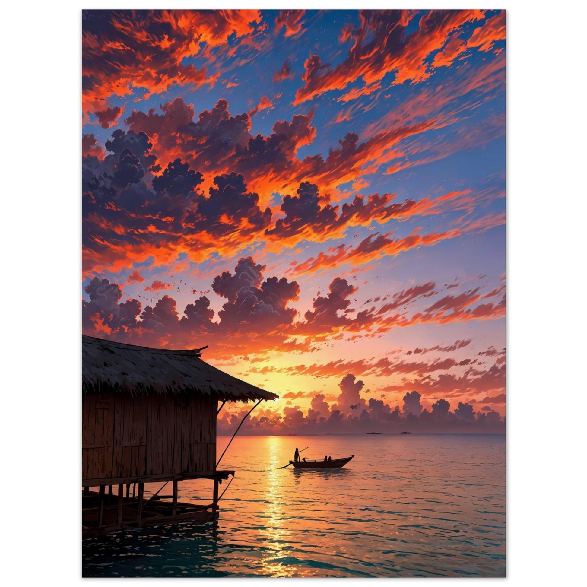 Affiche illustrée Plage de Maldives, poster rétro, impression beaux-arts 250g