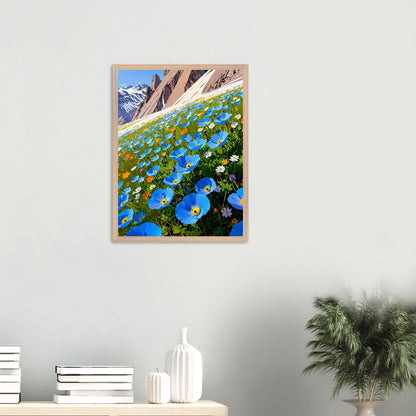 Affiche Champ de pavots bleus de l'Himalaya Encadrée encadrée, cadre bois (vue 4)