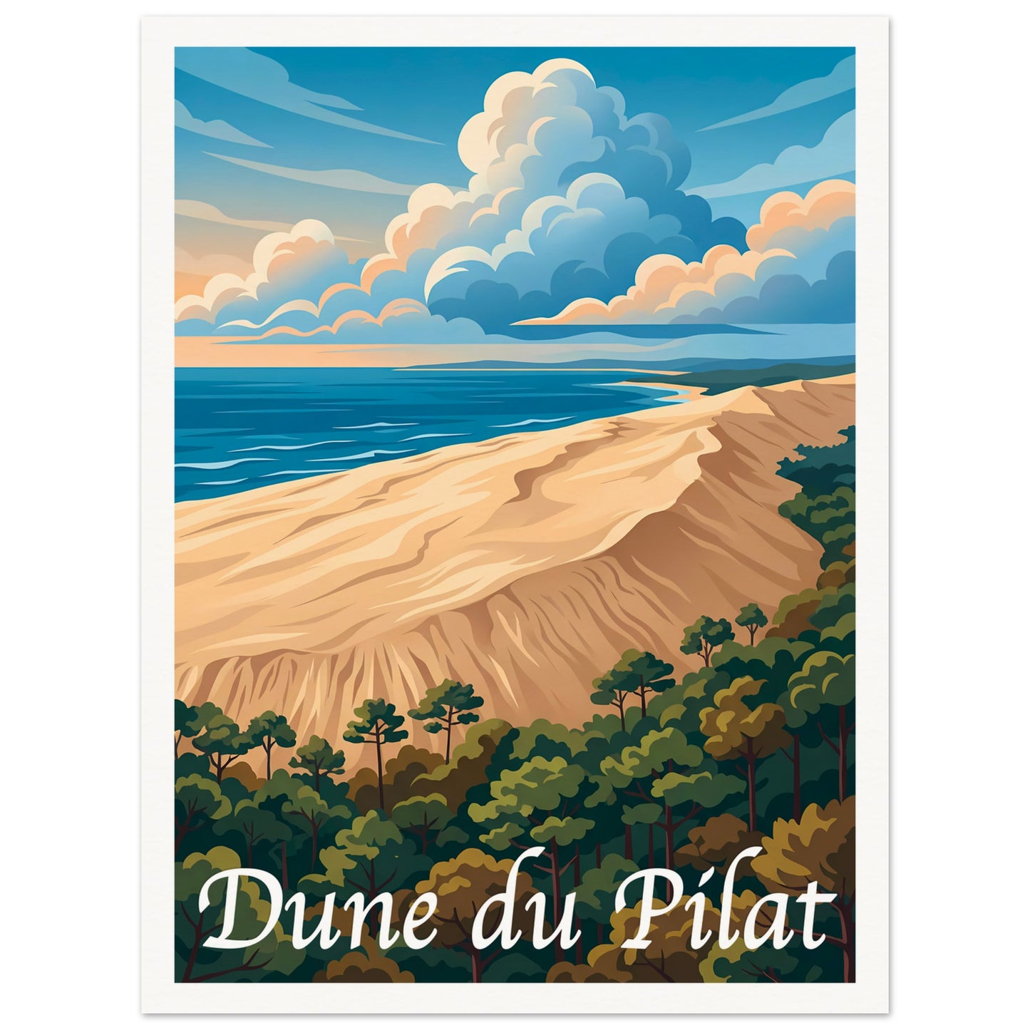 Affiche illustrée Dune du Pilat — poster rétro, impression beaux-arts 250g