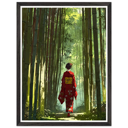 Affiche illustrée Femme en kimono Encadrée — poster rétro, impression beaux-arts 250g