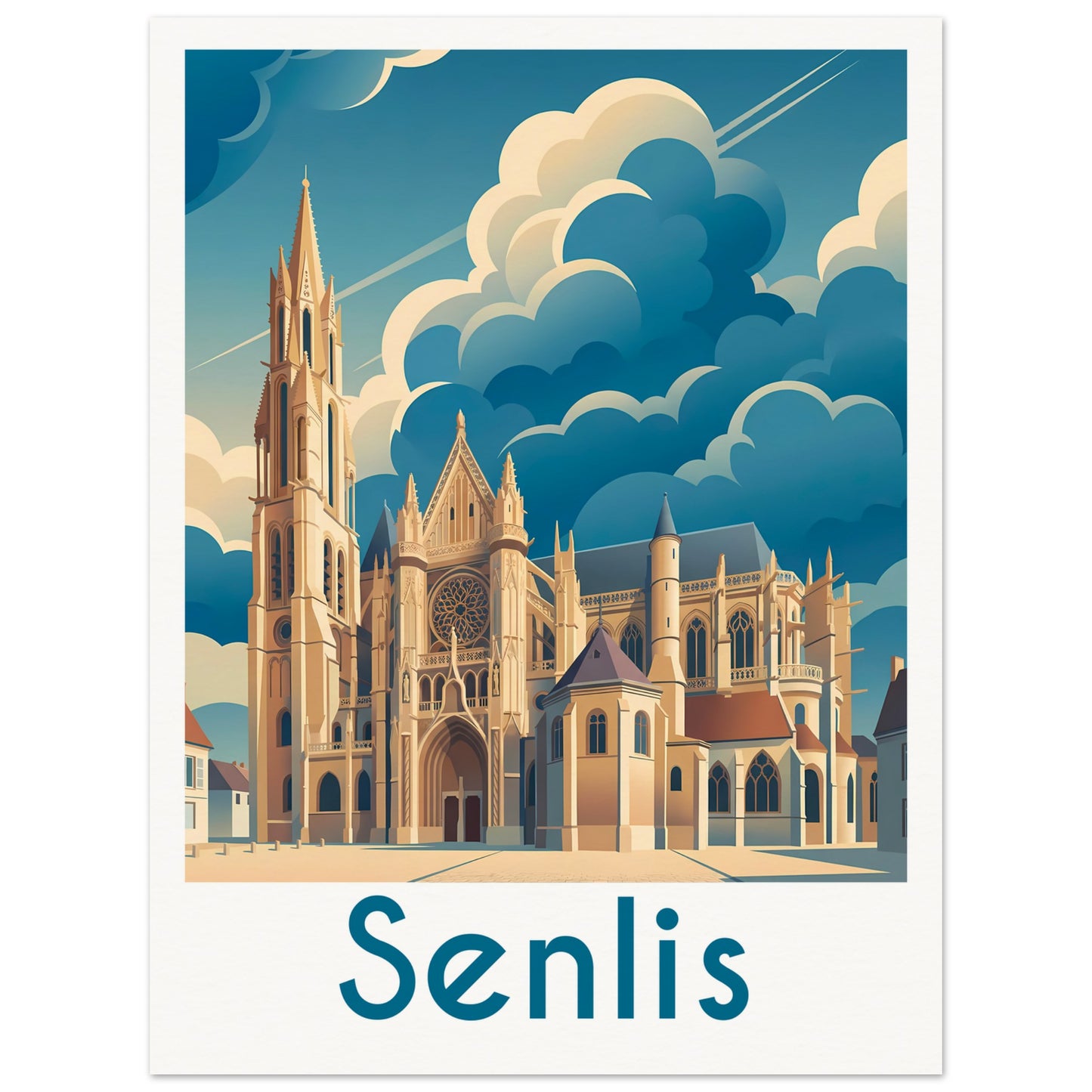 Affiche illustrée Senlis — poster rétro, impression beaux-arts 250g