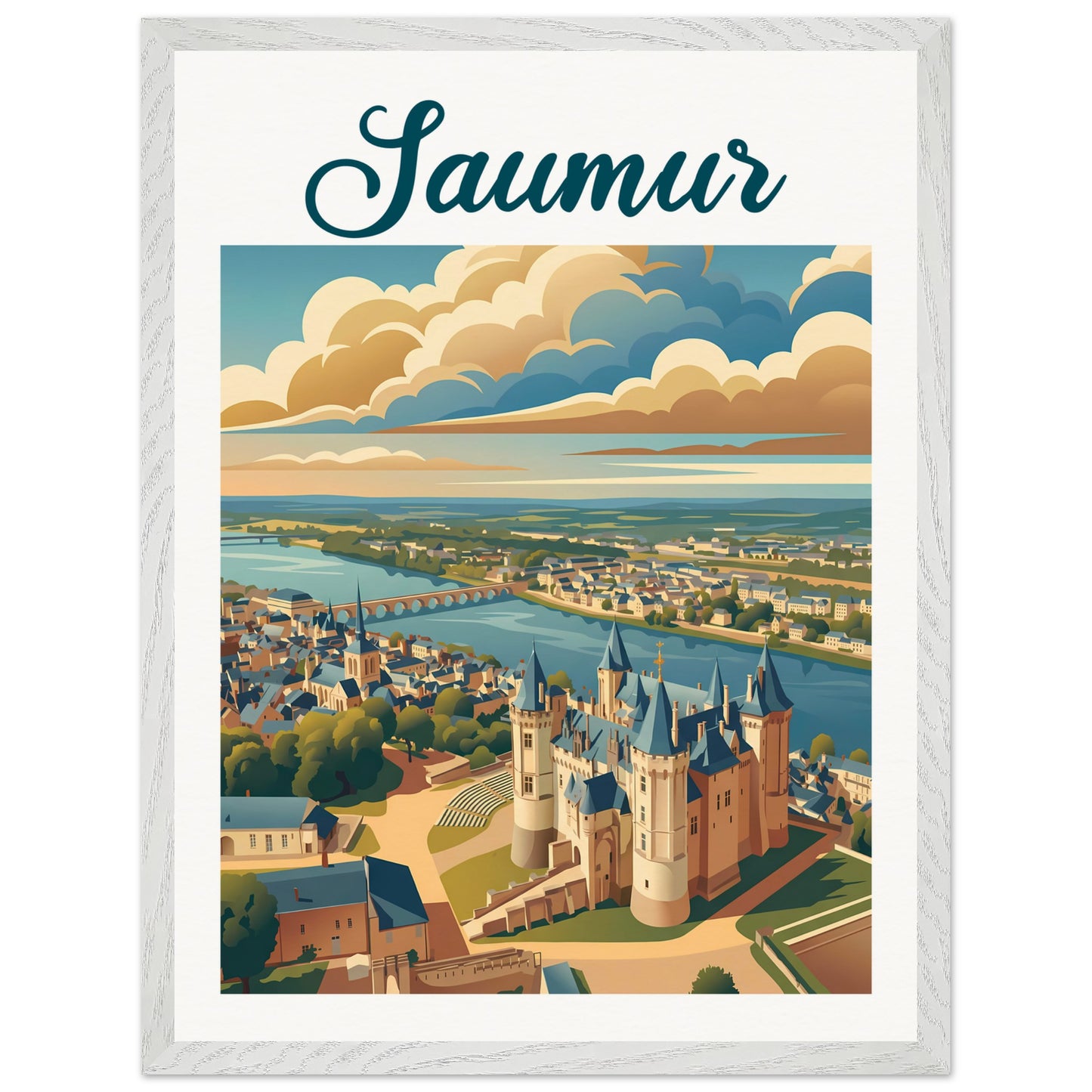 Affiche illustrée Saumur — poster rétro, impression beaux-arts 250g