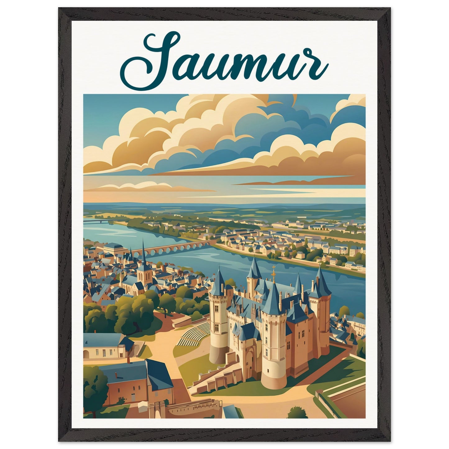 Affiche Saumur encadrée, cadre bois (vue 2)