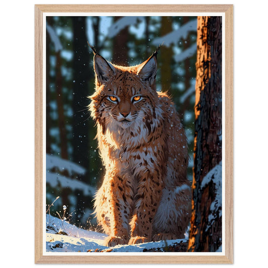 Affiche illustrée Lynx boréal Encadrée — poster rétro, impression beaux-arts 250g