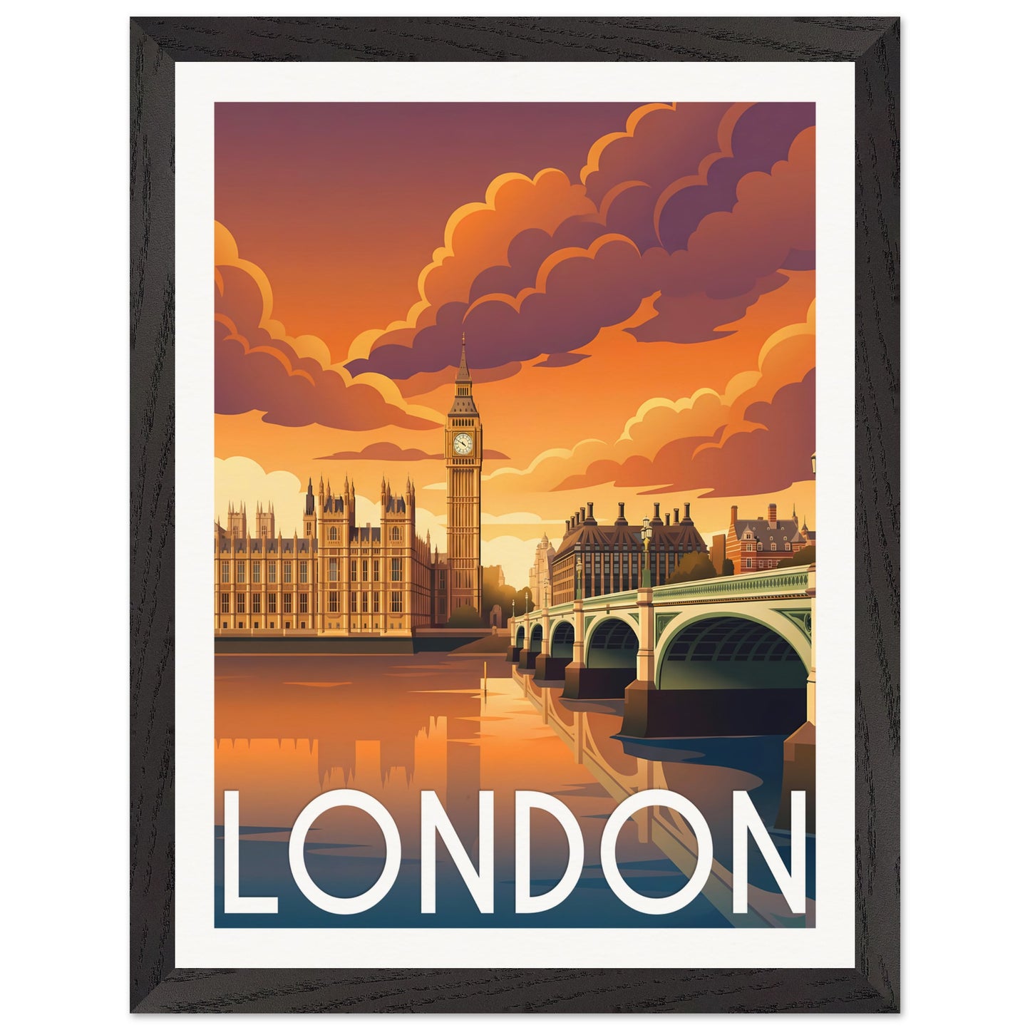 Affiche illustrée London — poster rétro, impression beaux-arts 250g
