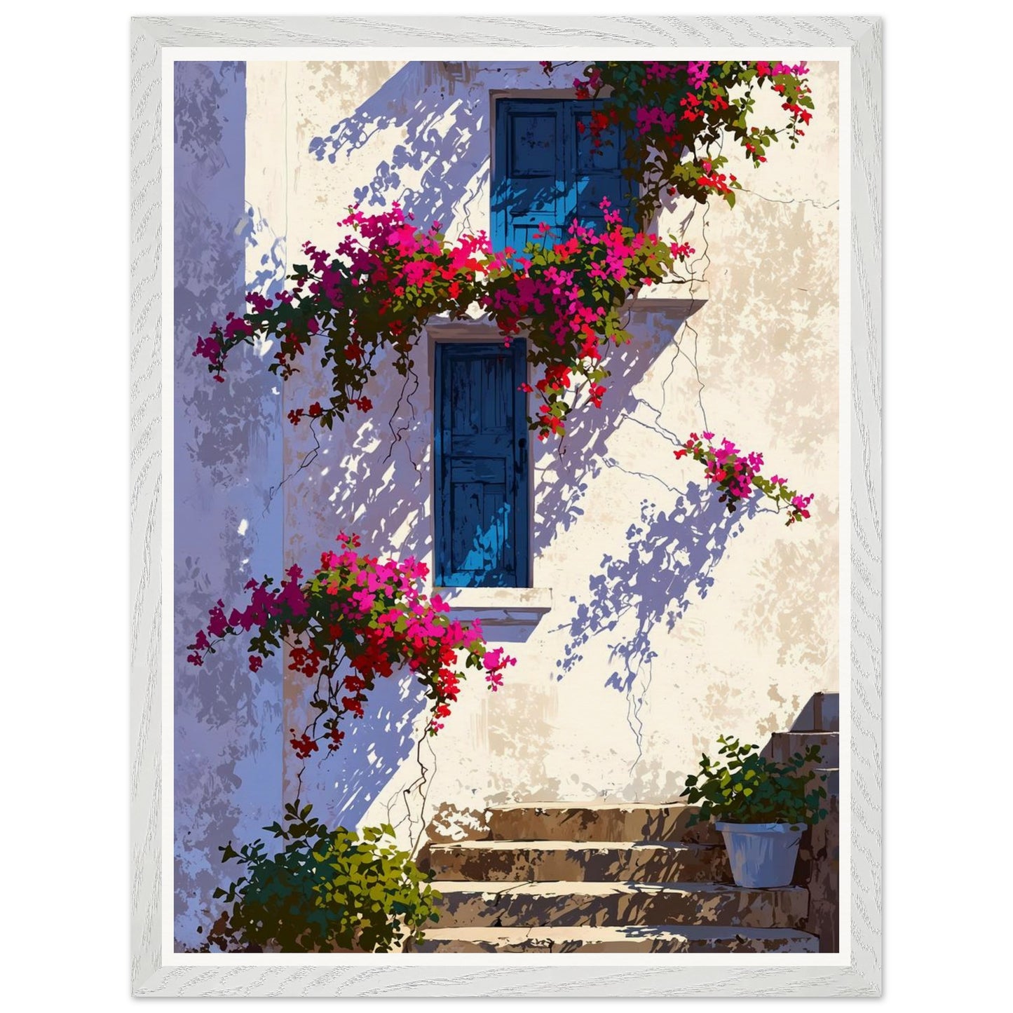Affiche illustrée Bougainvillier fuchsia Encadrée — poster rétro, impression beaux-arts 250g