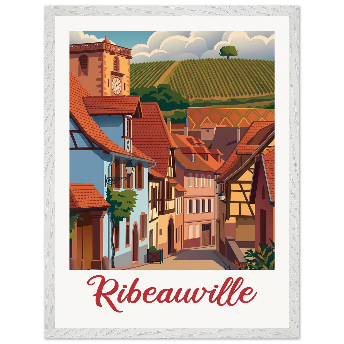 Affiche illustrée Ribeauville — poster rétro, impression beaux-arts 250g