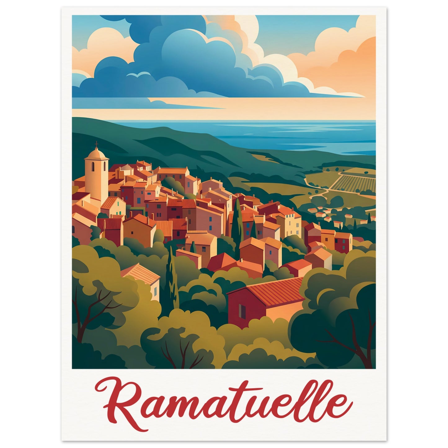 Affiche illustrée Ramatuelle — poster rétro, impression beaux-arts 250g