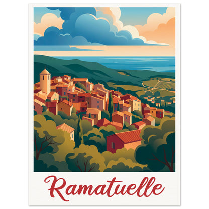 Affiche illustrée Ramatuelle — poster rétro, impression beaux-arts 250g
