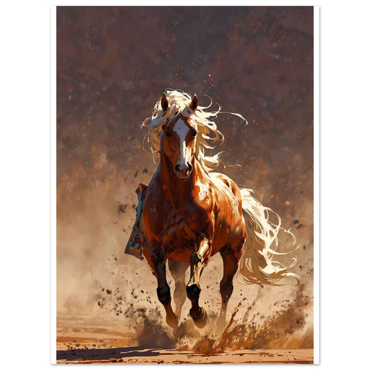 Mustang blanc, Tempête de sable, Désert rouge – affiche d'art décoratif, poster mural | Muchimura