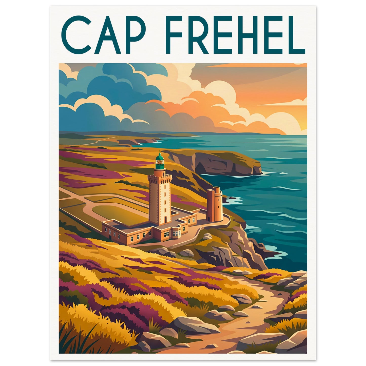 Affiche illustrée cap frehel — poster rétro, impression beaux-arts 250g