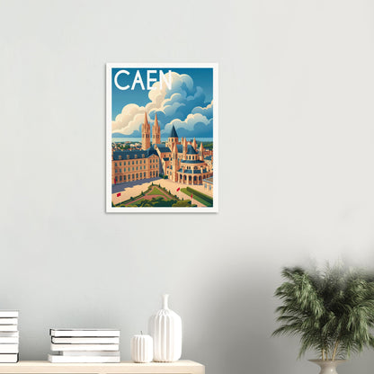 Affiche illustrée Caen — poster rétro, impression beaux-arts 250g