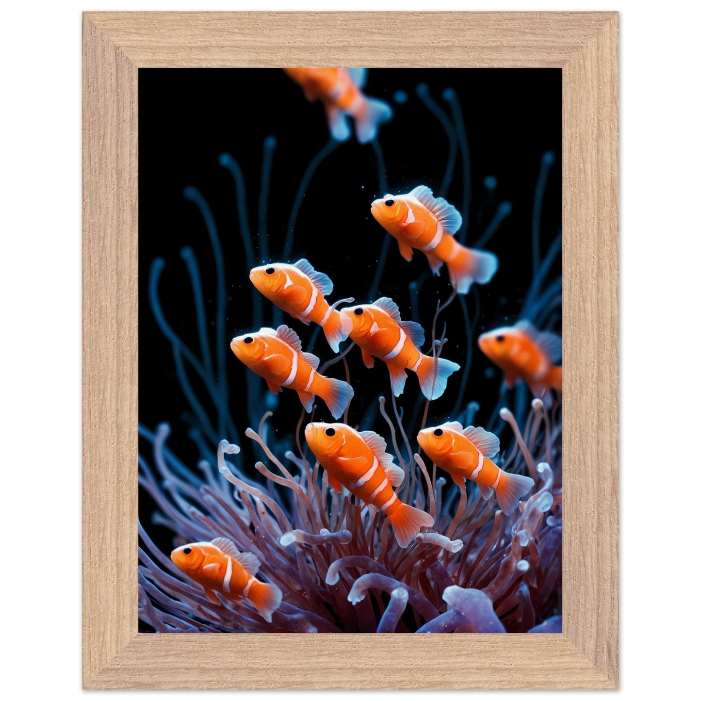 Affiche illustrée Anémones de mer Encadrée — poster rétro, impression beaux-arts 250g