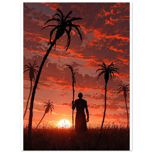 Villageois, Champ de sorgho, Afrique de l'Est, Contre-jour – affiche d'art décoratif, poster mural | Muchimura