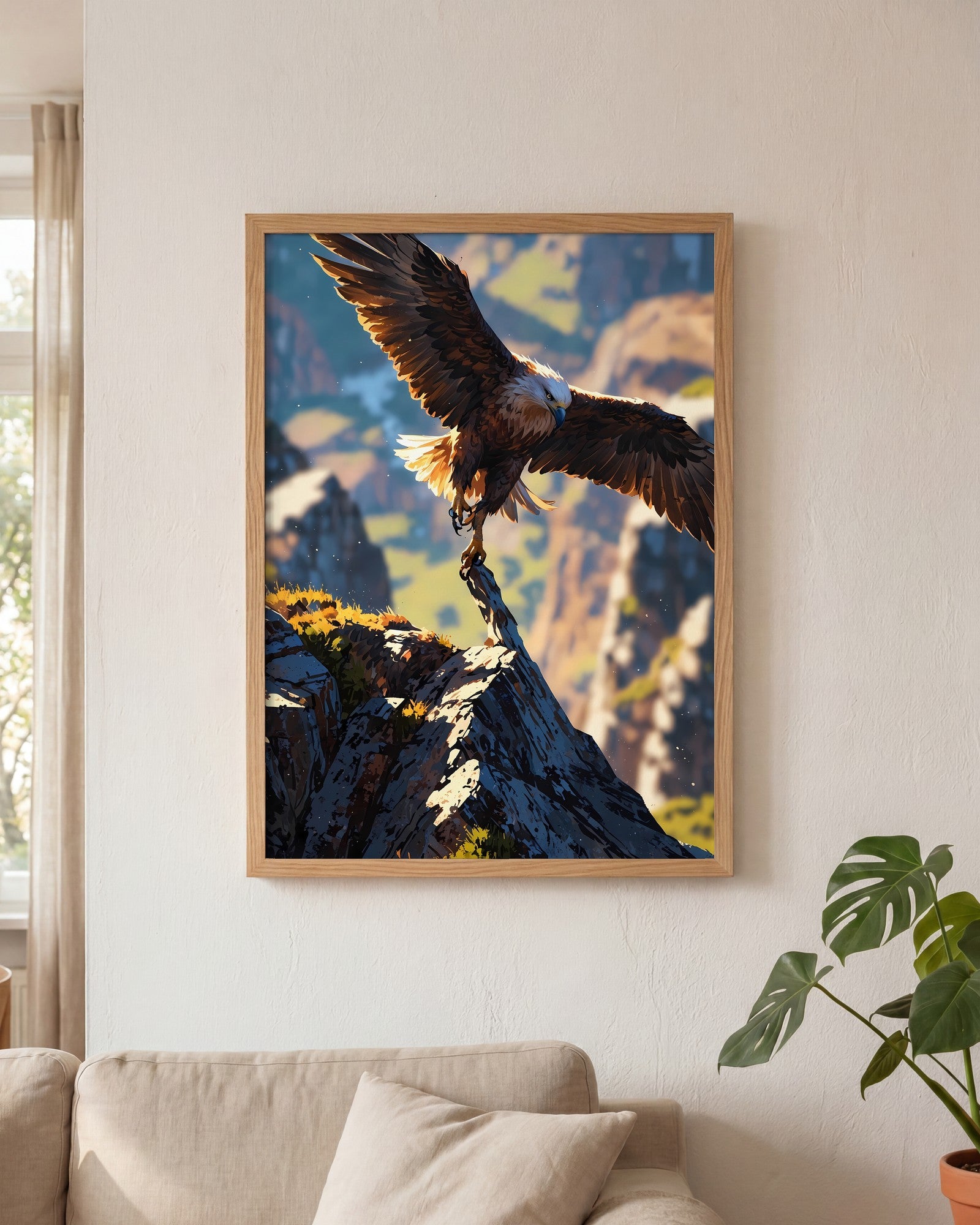 Affiche Aigle royal Encadrée, mockup en situation dans un interieur, Muchimura