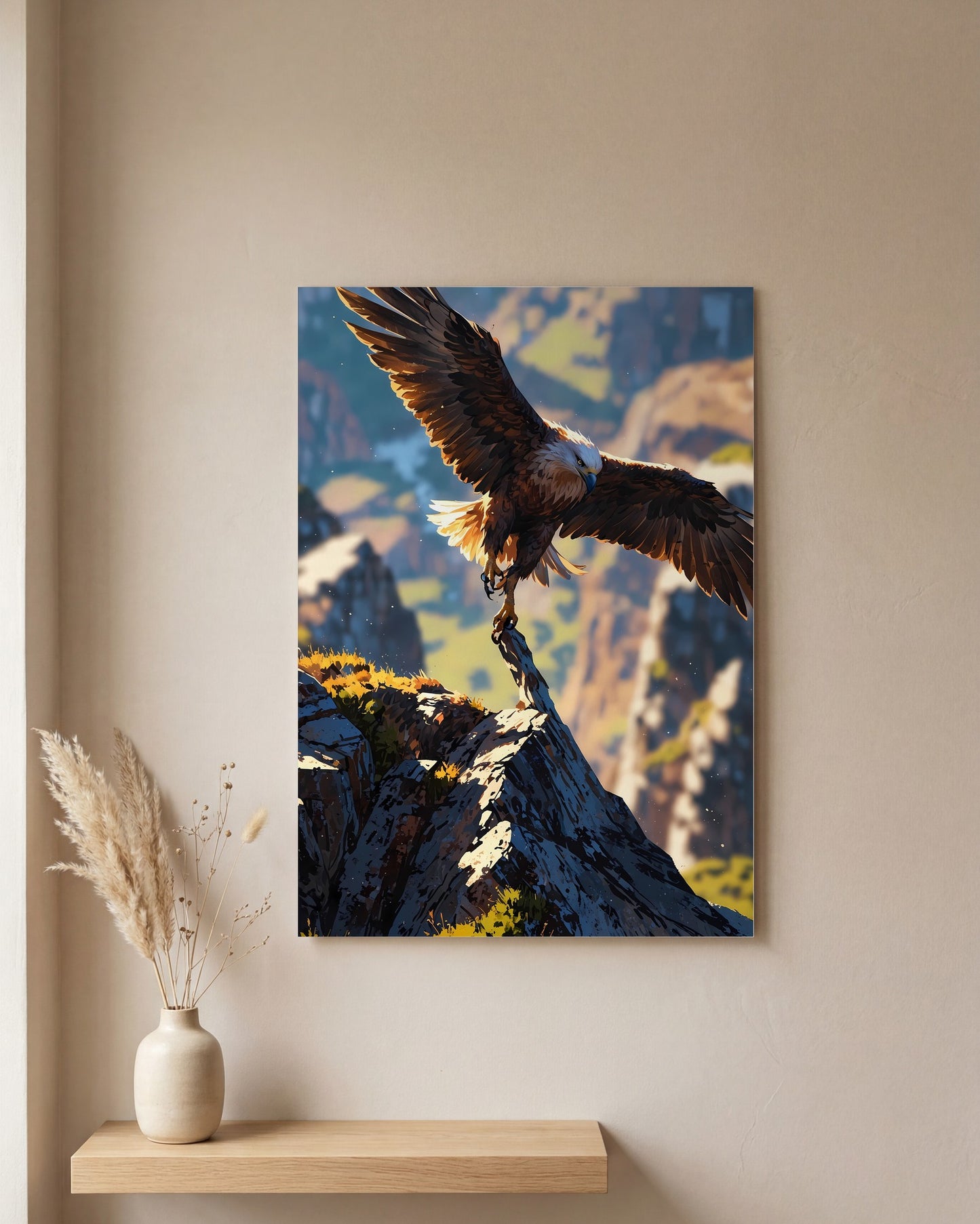 Affiche Aigle Royal, mockup sur un mur epure, Muchimura