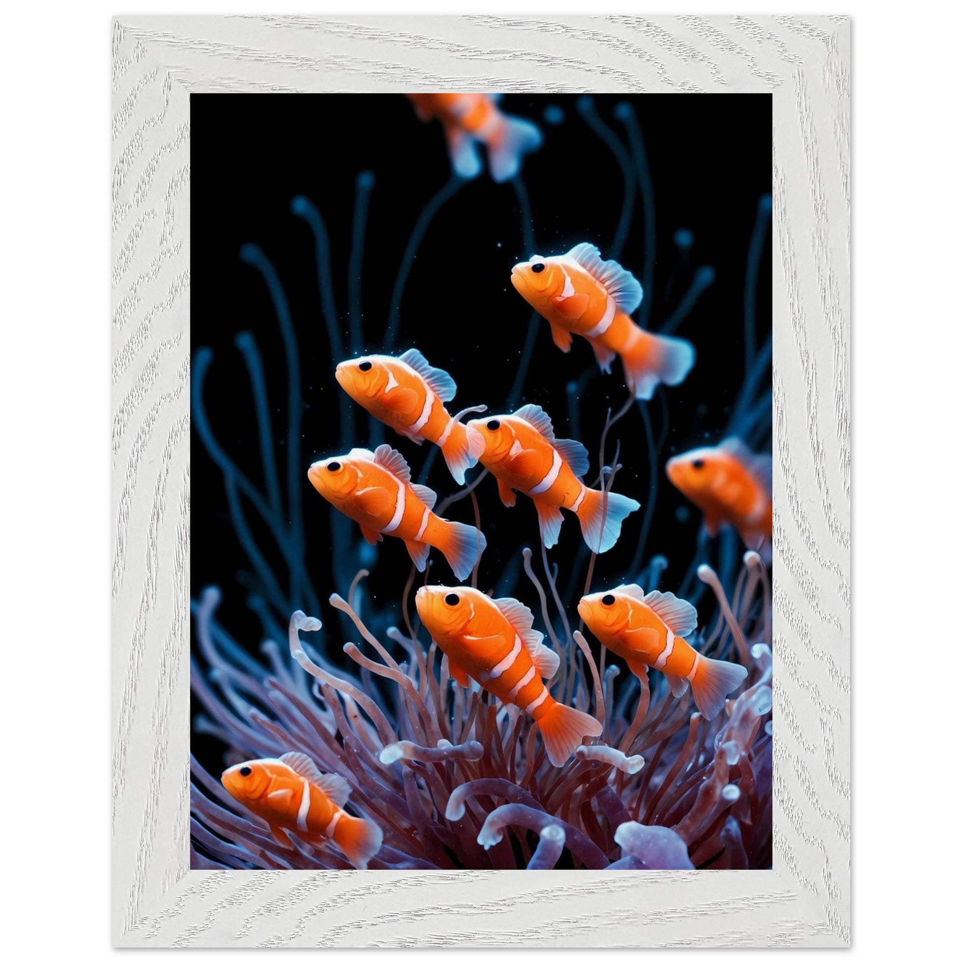 Affiche Anémones de mer Encadrée, cadre blanc 15x20 cm