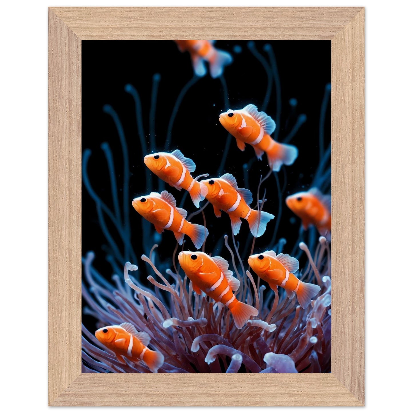 Affiche Anémones de mer Encadrée, cadre bois 15x20 cm