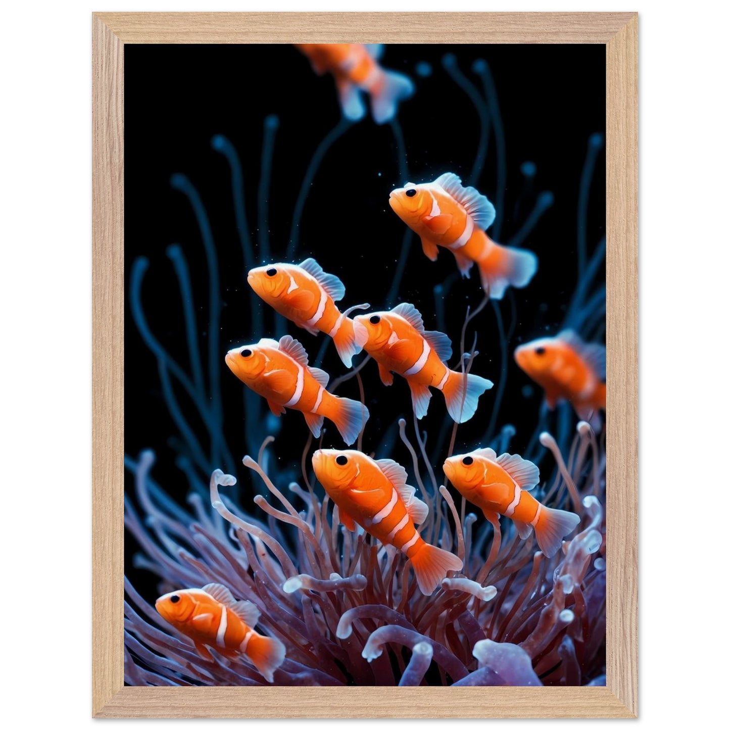 Affiche Anémones de mer Encadrée, cadre bois 30x40 cm
