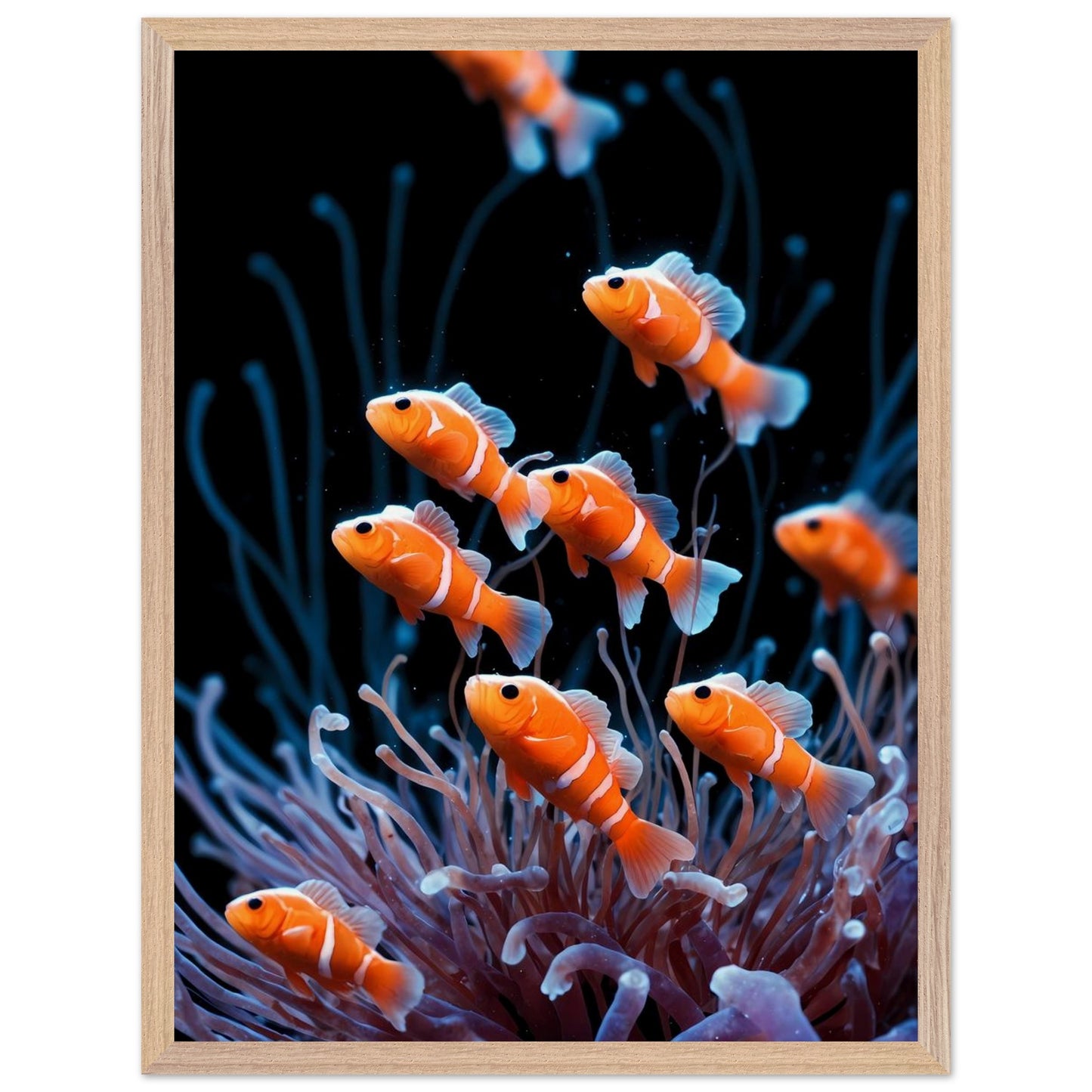 Affiche Anémones de mer Encadrée, cadre bois 45x60 cm