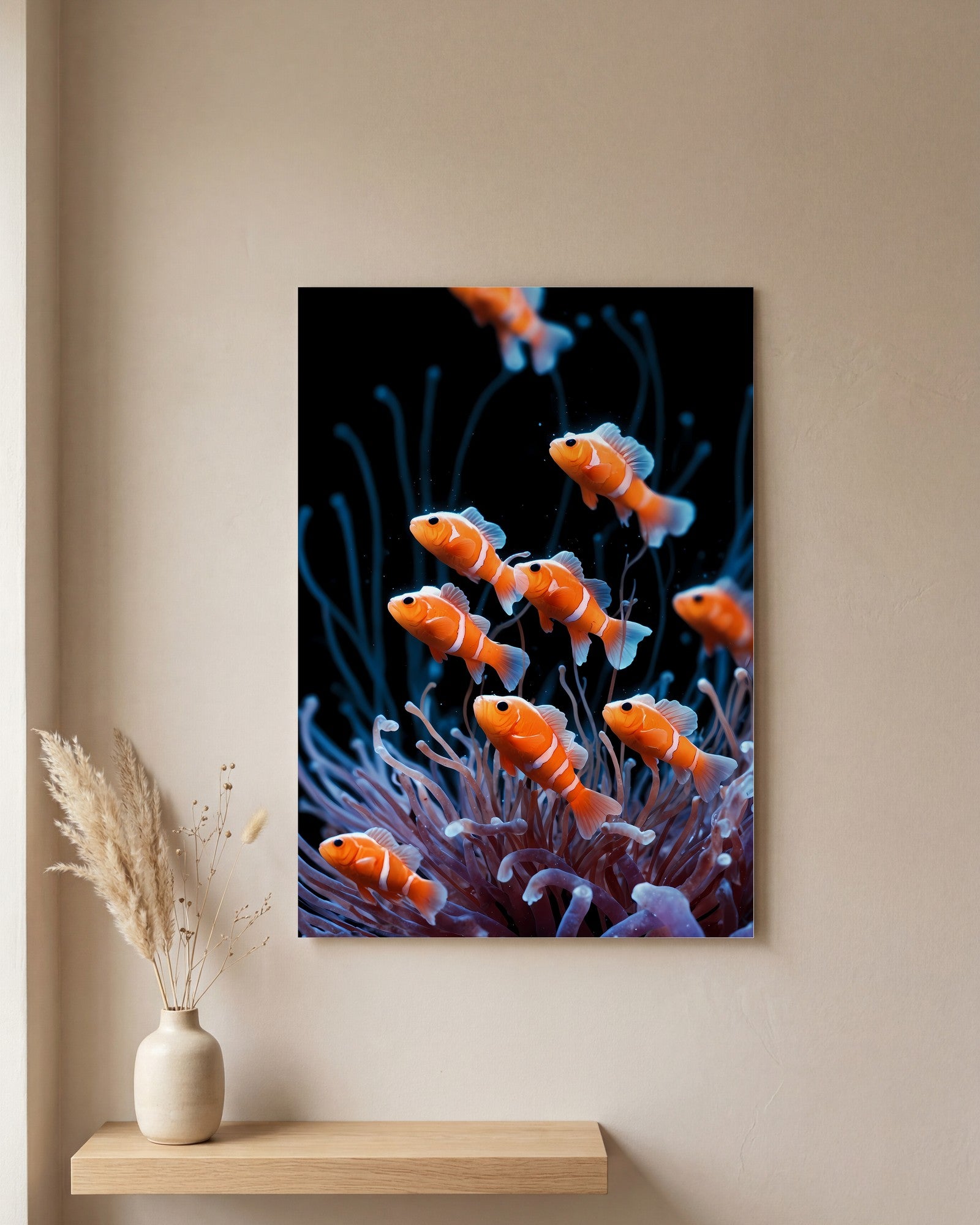 Affiche Anémones de Mer, mockup sur un mur epure, Muchimura