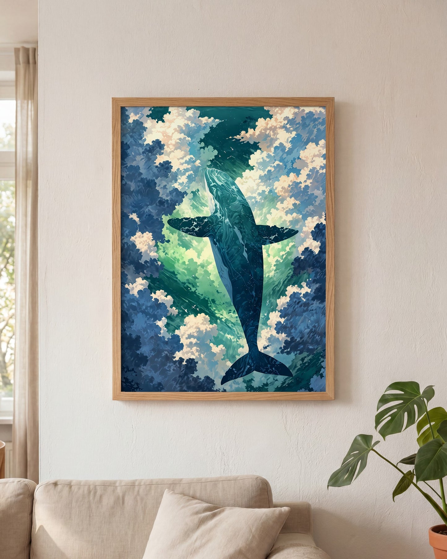 Affiche Aquarelle imaginaire Encadrée, mockup en situation dans un interieur, Muchimura