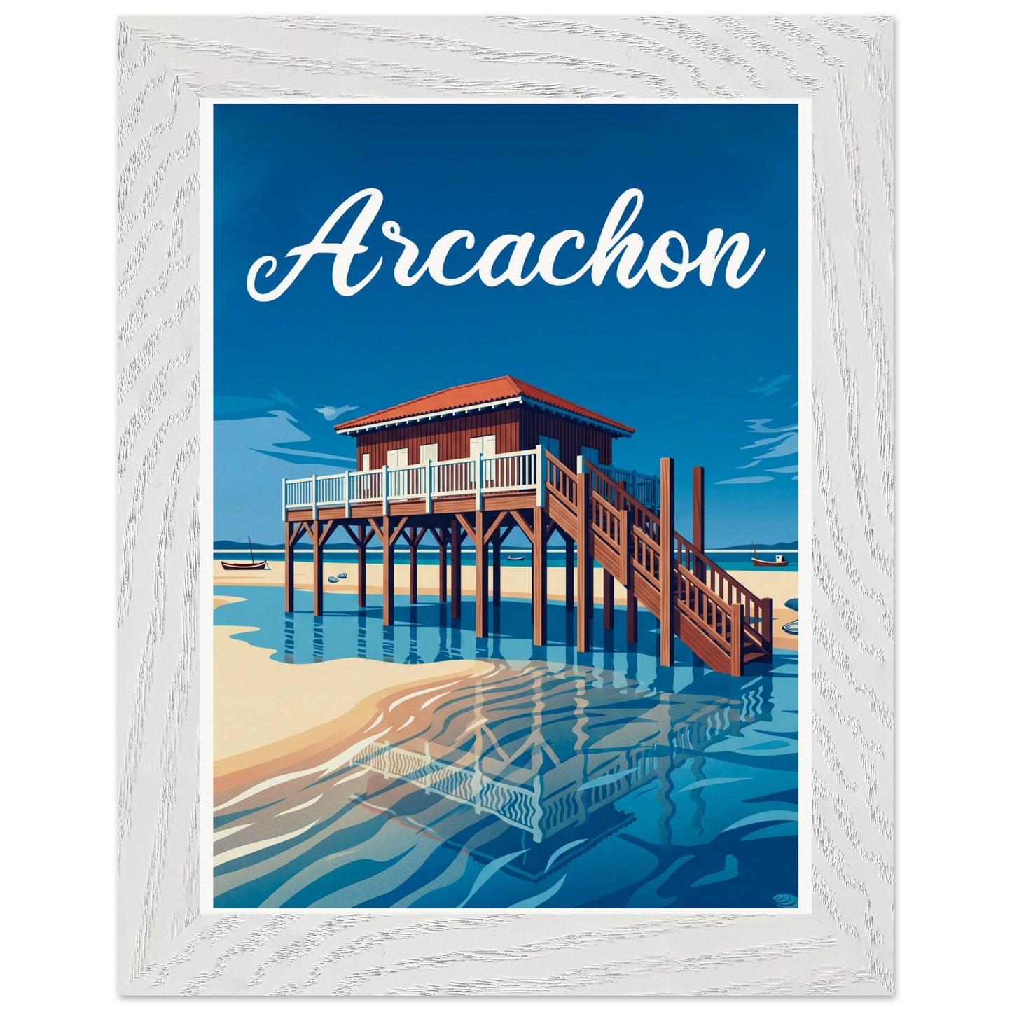 Affiche Arcachon - Encadrée, cadre blanc 15x20 cm