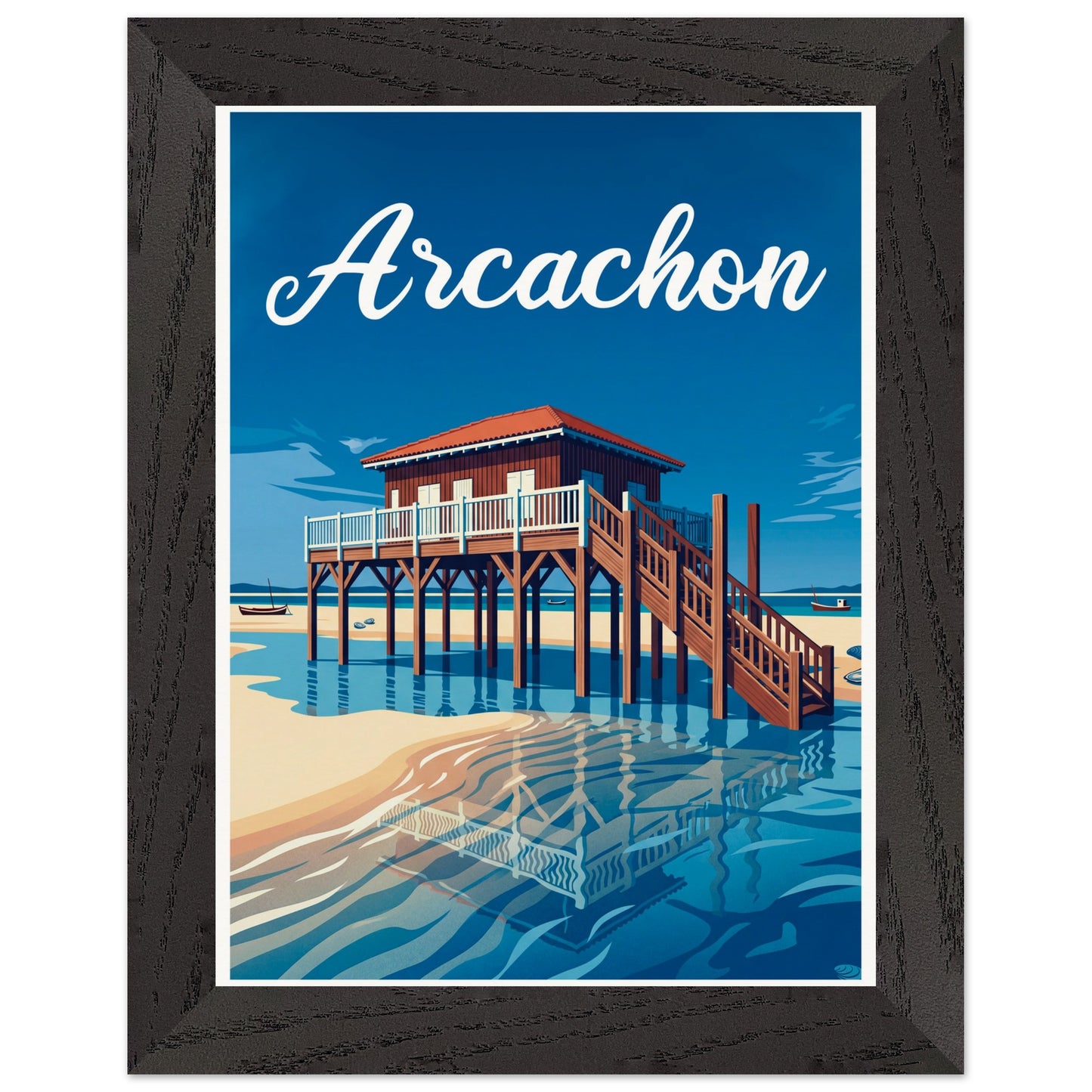 Affiche Arcachon - Encadrée, cadre noir 15x20 cm