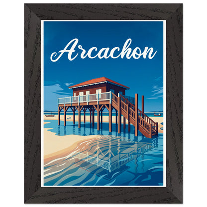Affiche Arcachon - Encadrée, cadre noir 15x20 cm