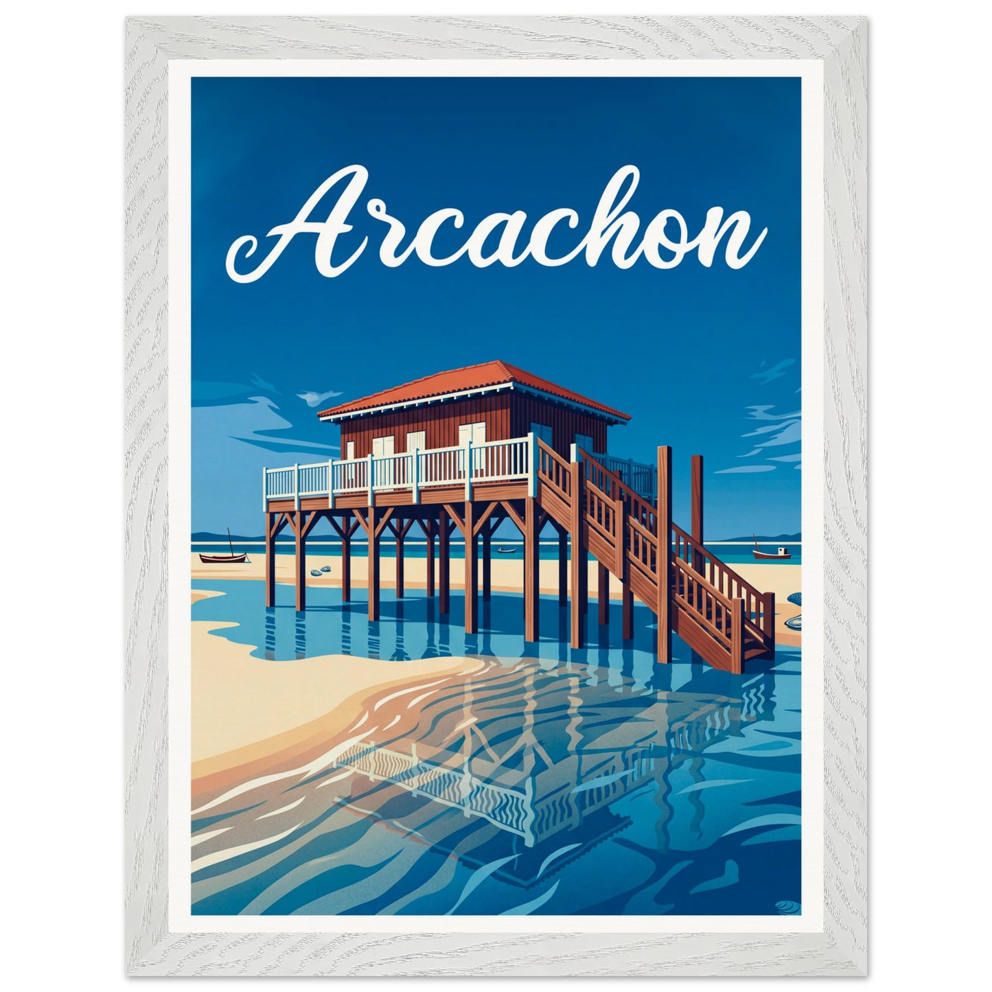 Affiche Arcachon - Encadrée, cadre blanc 30x40 cm