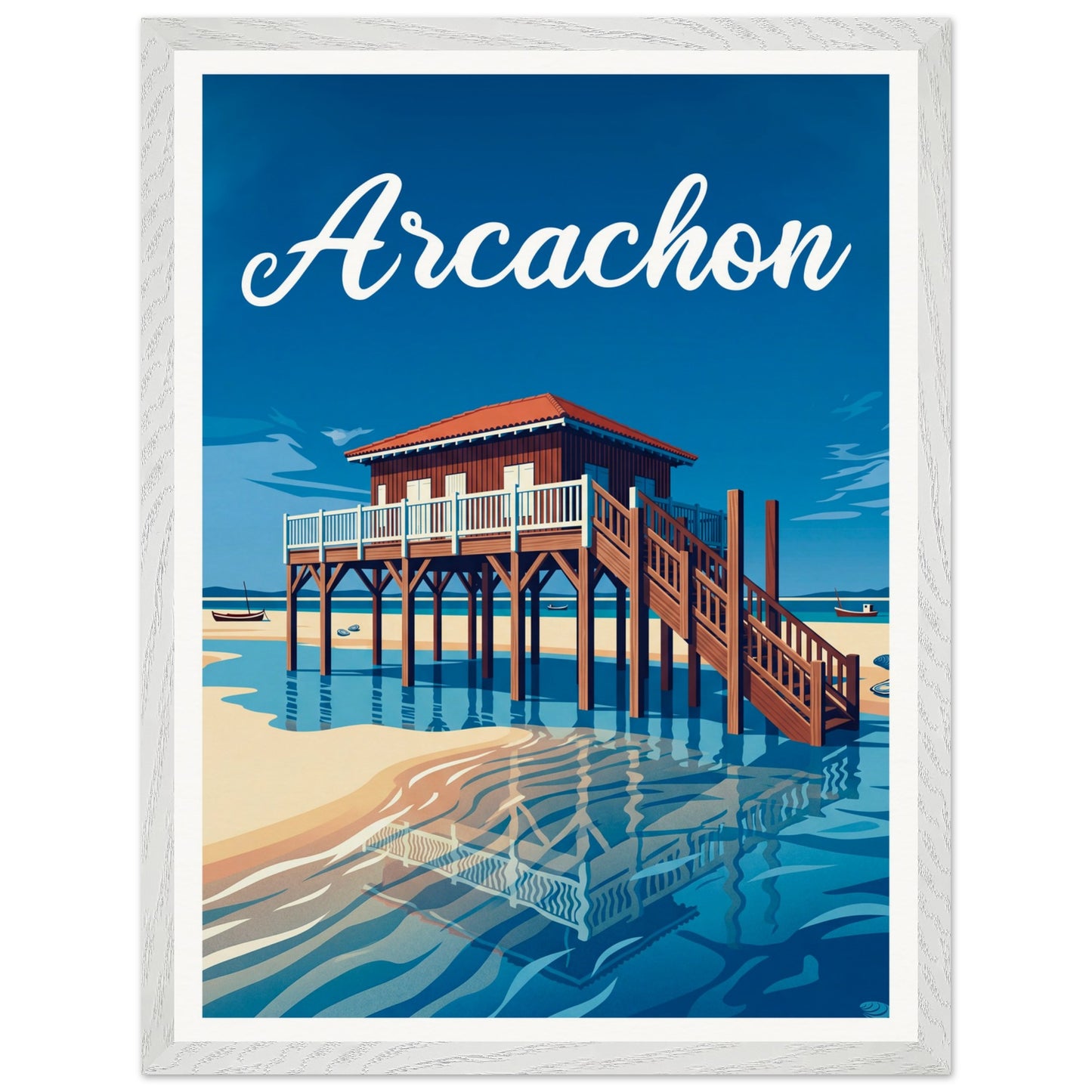 Affiche Arcachon - Encadrée, cadre blanc 45x60 cm